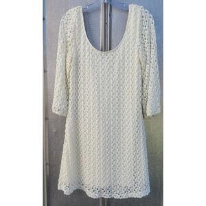 AUW Ivory Crochet Lined Knee-Length Shift-Style Dress Size L